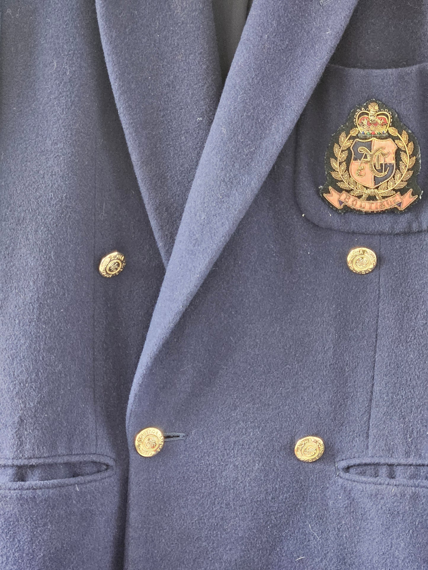 Alpha Cubic Boutique Japanese Vintage Navy Crest Blazer
