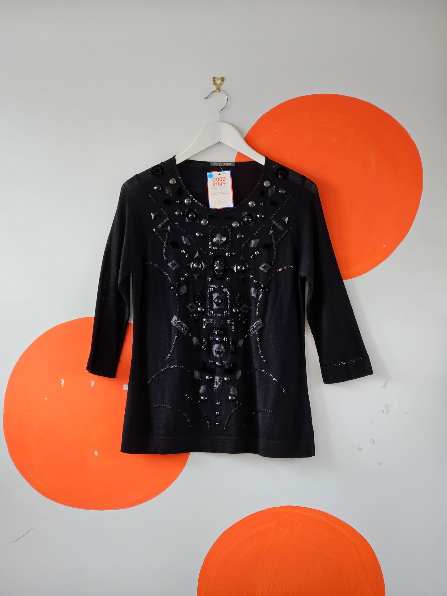 Marina Rinaldi Y2K Embellished Black Knit Top