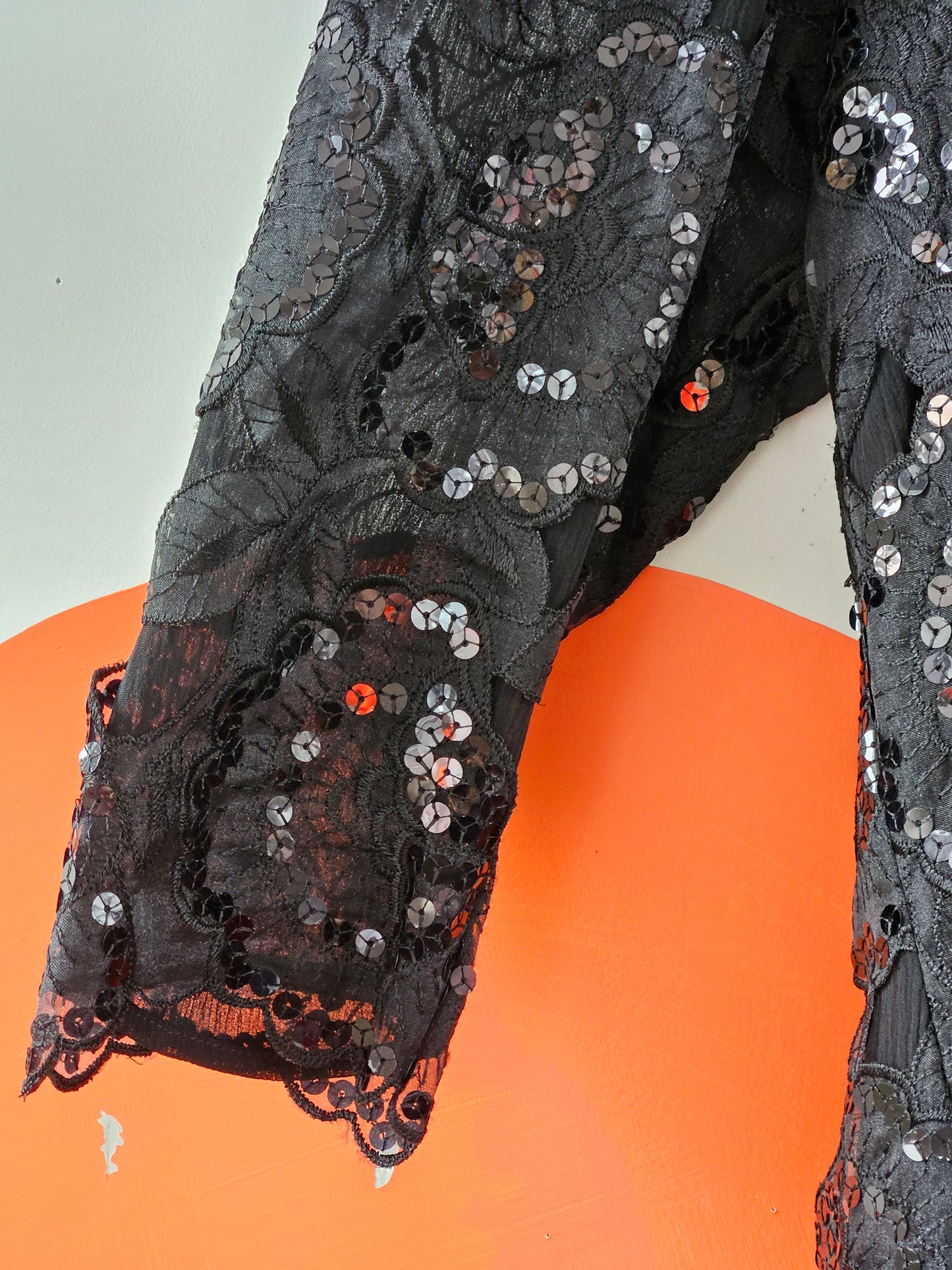 Miss Deb NZ Vintage Black Sequin & Lace Patterned Top