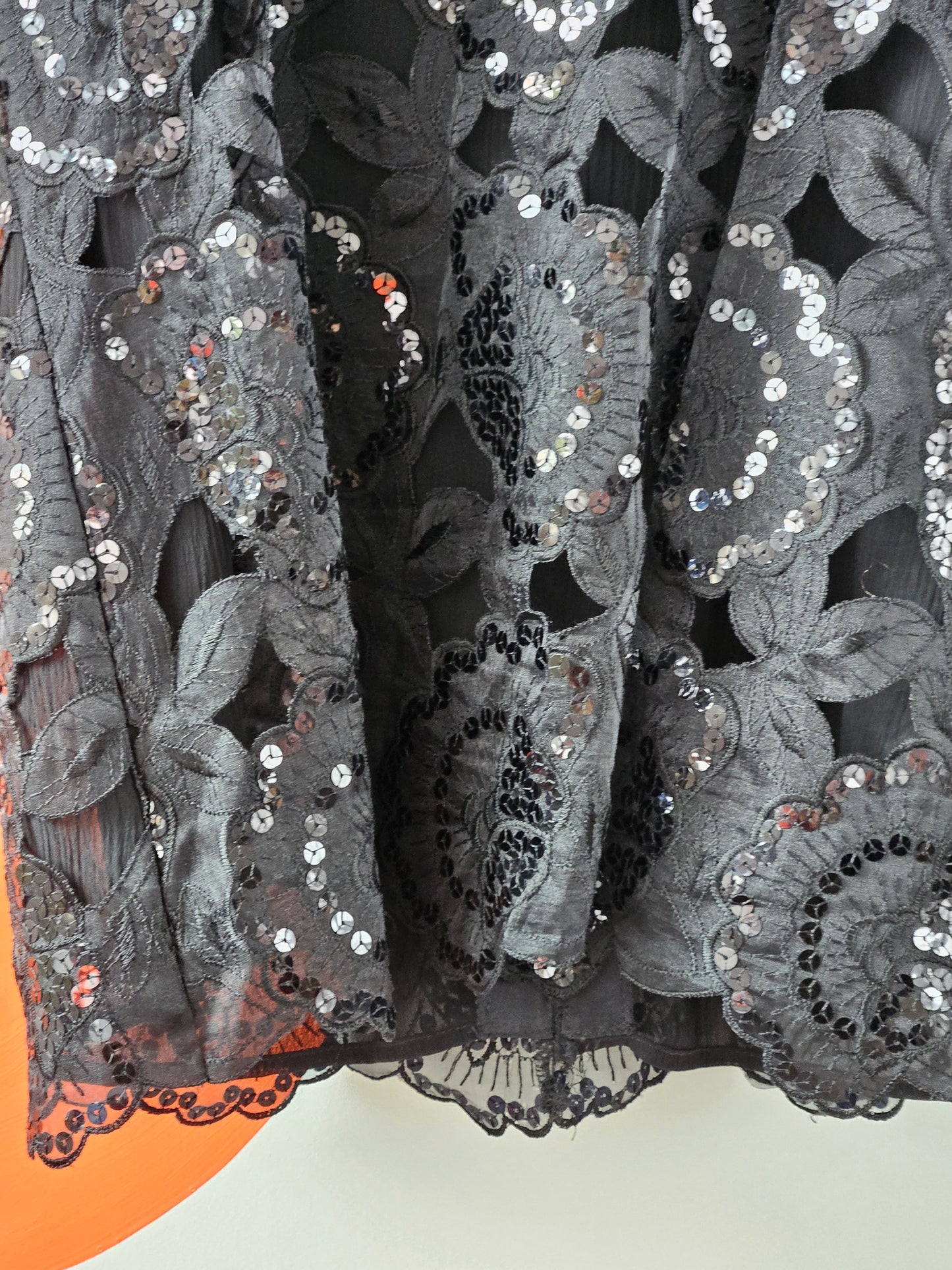 Miss Deb NZ Vintage Black Sequin & Lace Patterned Top