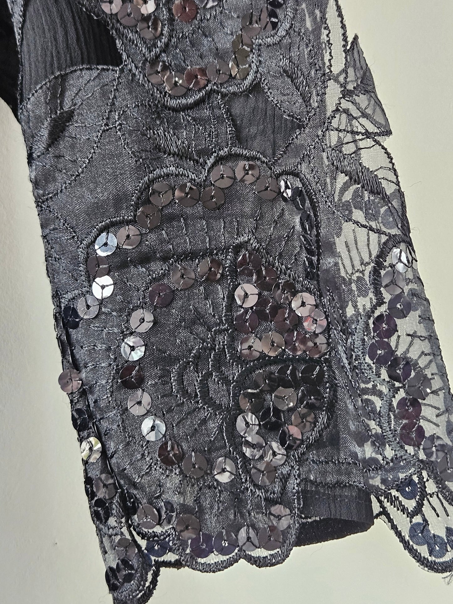 Miss Deb NZ Vintage Black Sequin & Lace Patterned Top