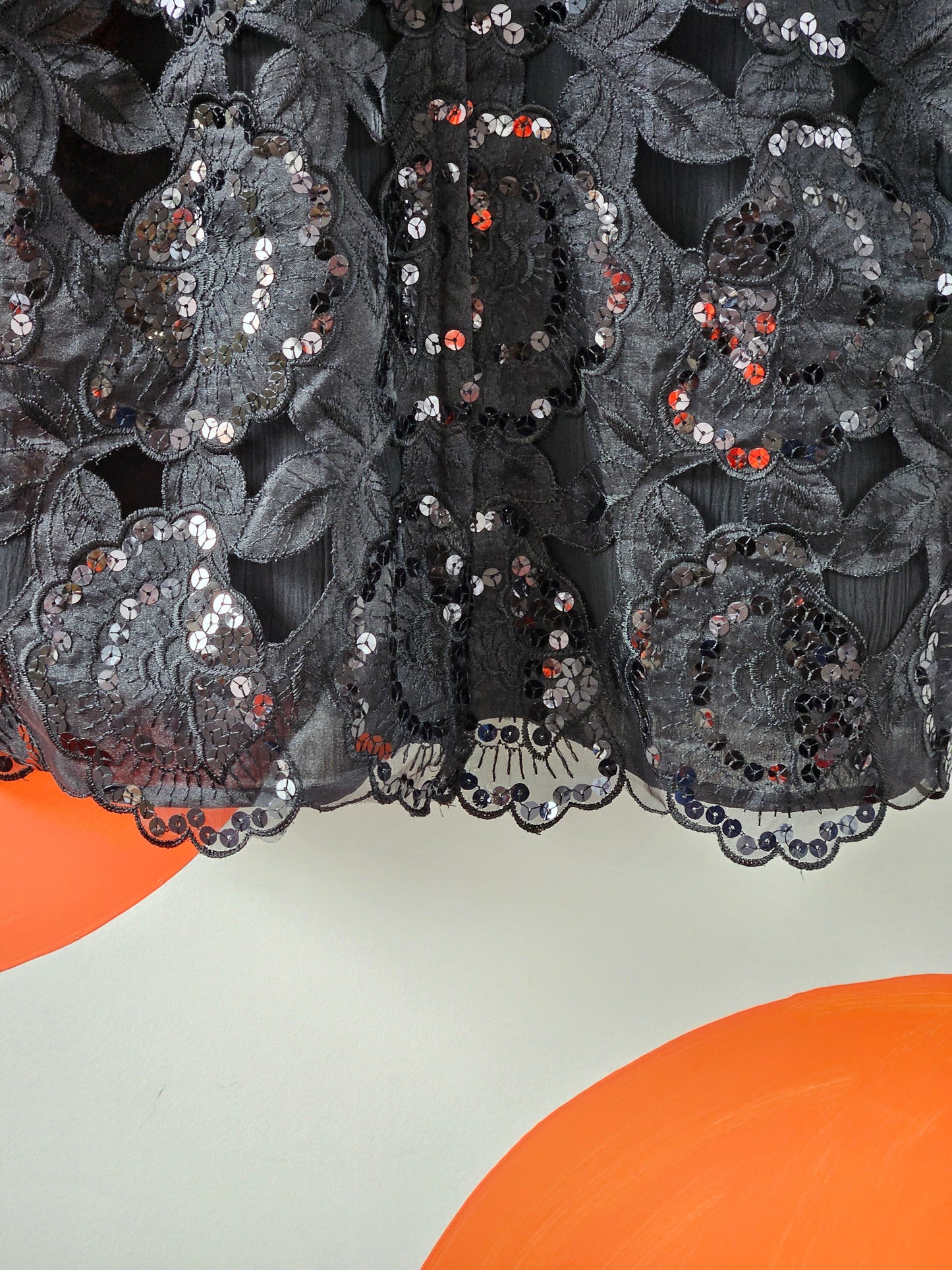 Miss Deb NZ Vintage Black Sequin & Lace Patterned Top