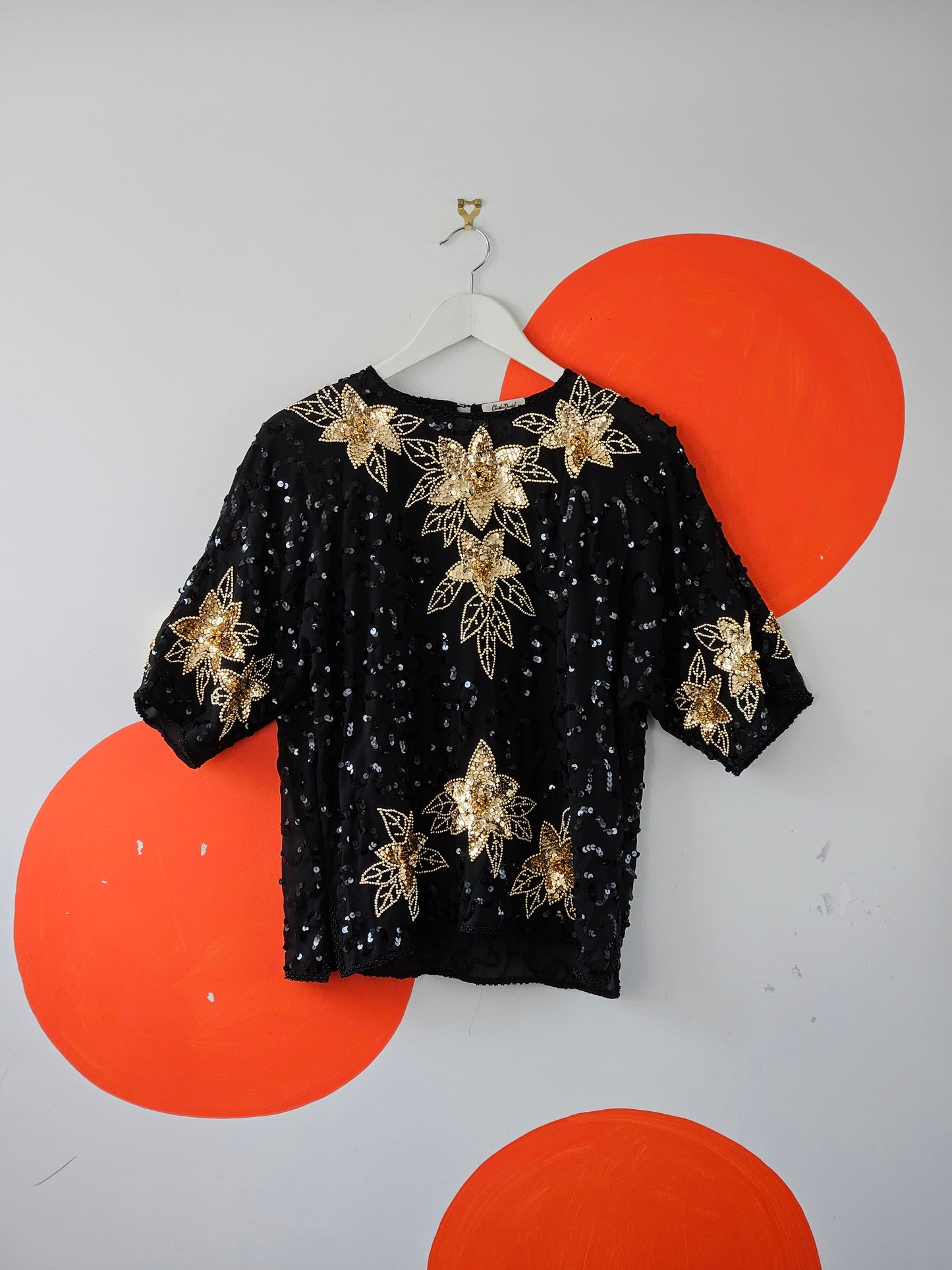 Charles Daniel Vintage Black-Gold Embellished Blouse