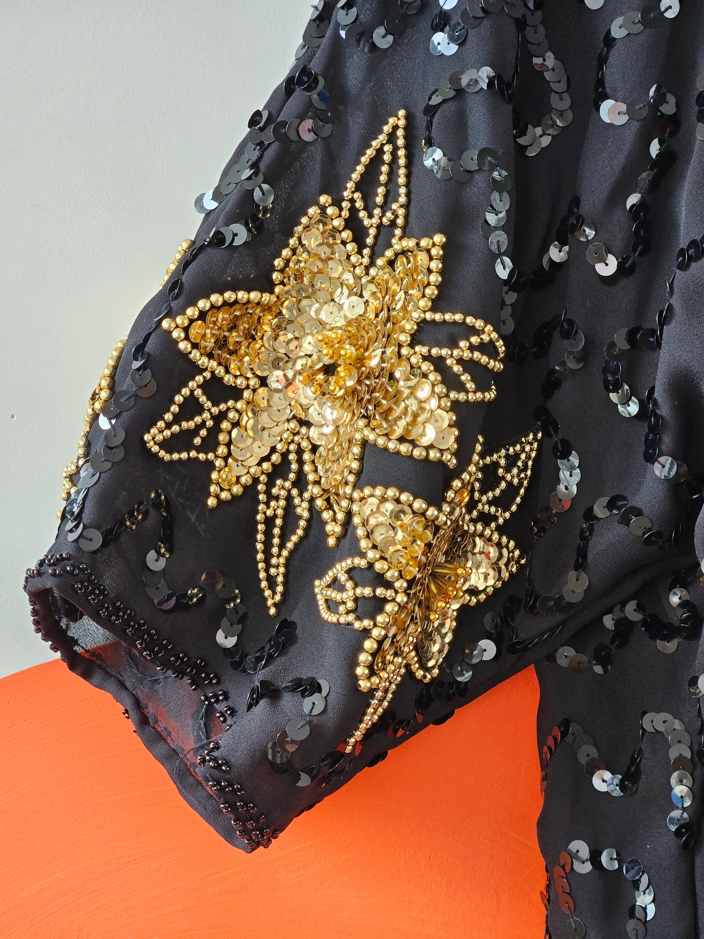 Charles Daniel Vintage Black-Gold Embellished Blouse