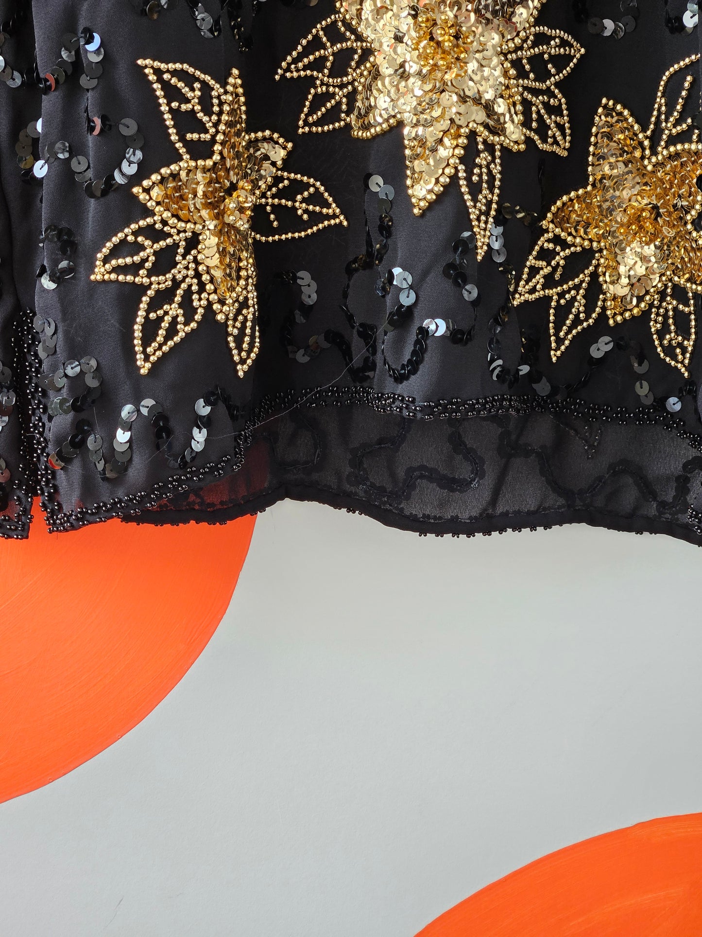 Charles Daniel Vintage Black-Gold Embellished Blouse