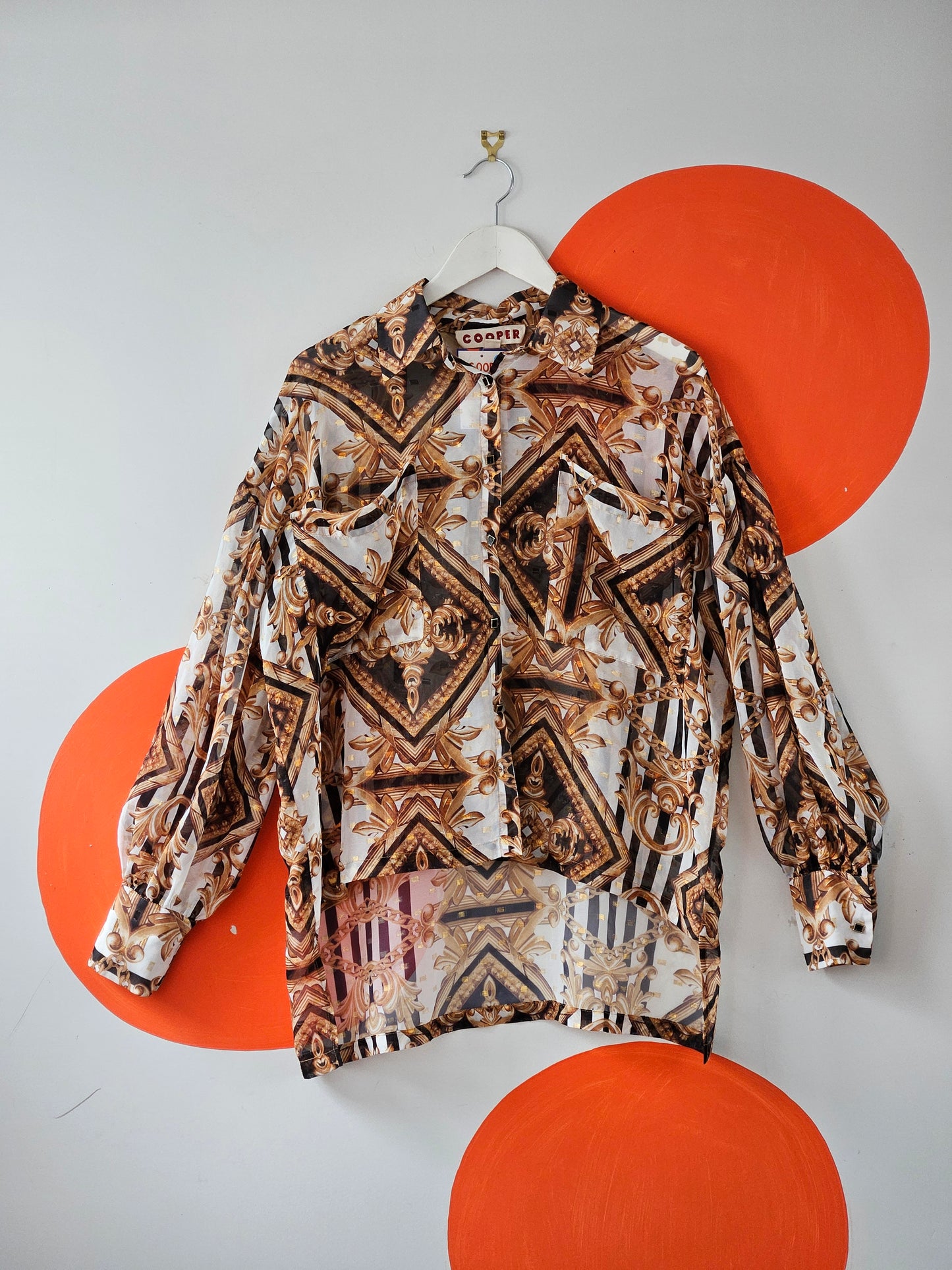 Cooper By Trelise 'Shirt Hot' Gold-Black Sheer Baroque Pattern Blouse