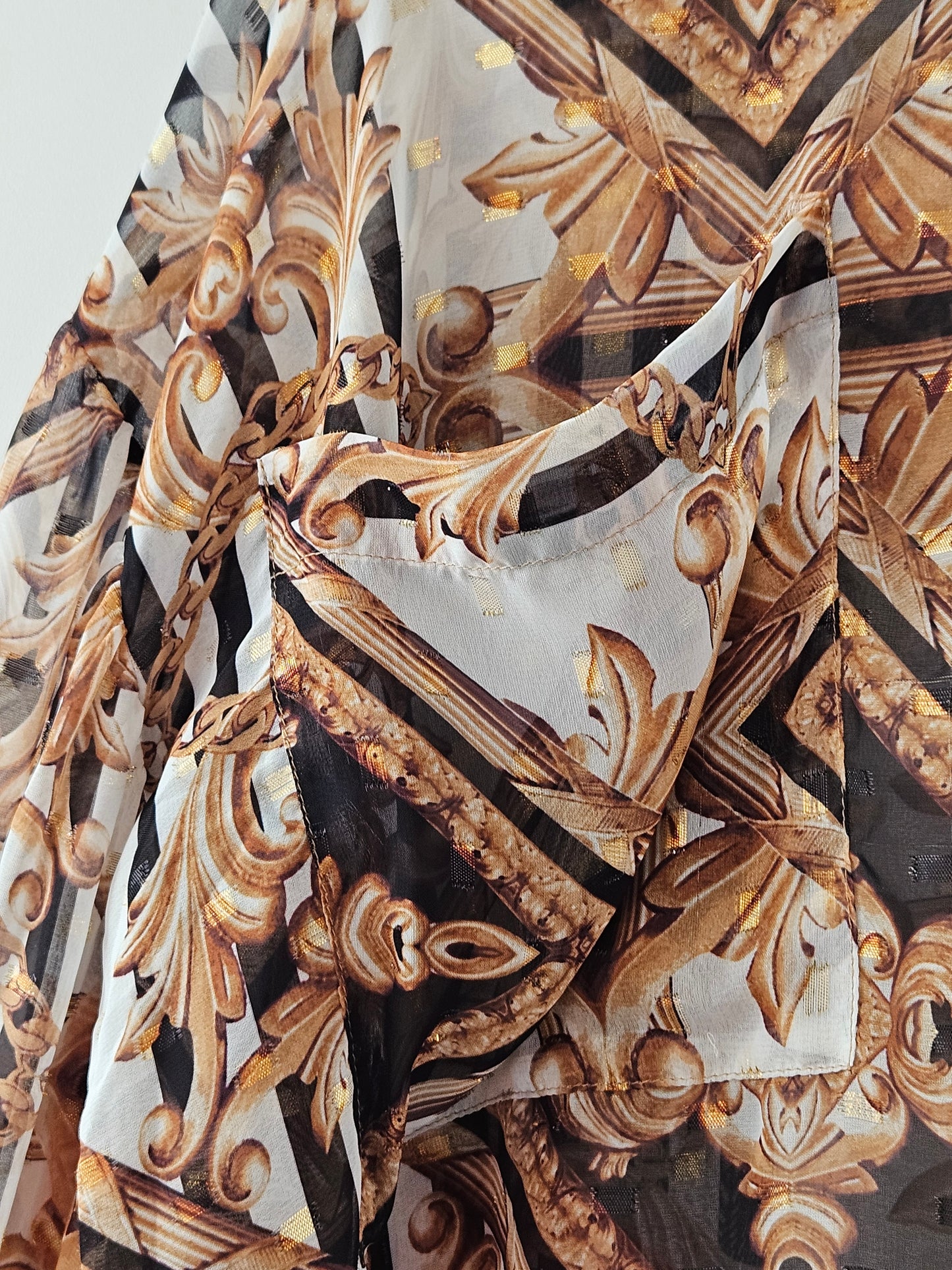Cooper By Trelise 'Shirt Hot' Gold-Black Sheer Baroque Pattern Blouse