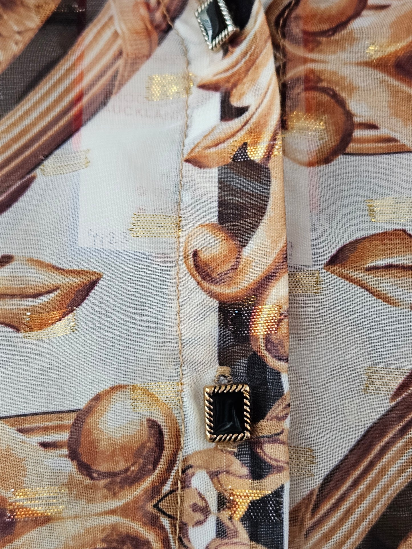 Cooper By Trelise 'Shirt Hot' Gold-Black Sheer Baroque Pattern Blouse
