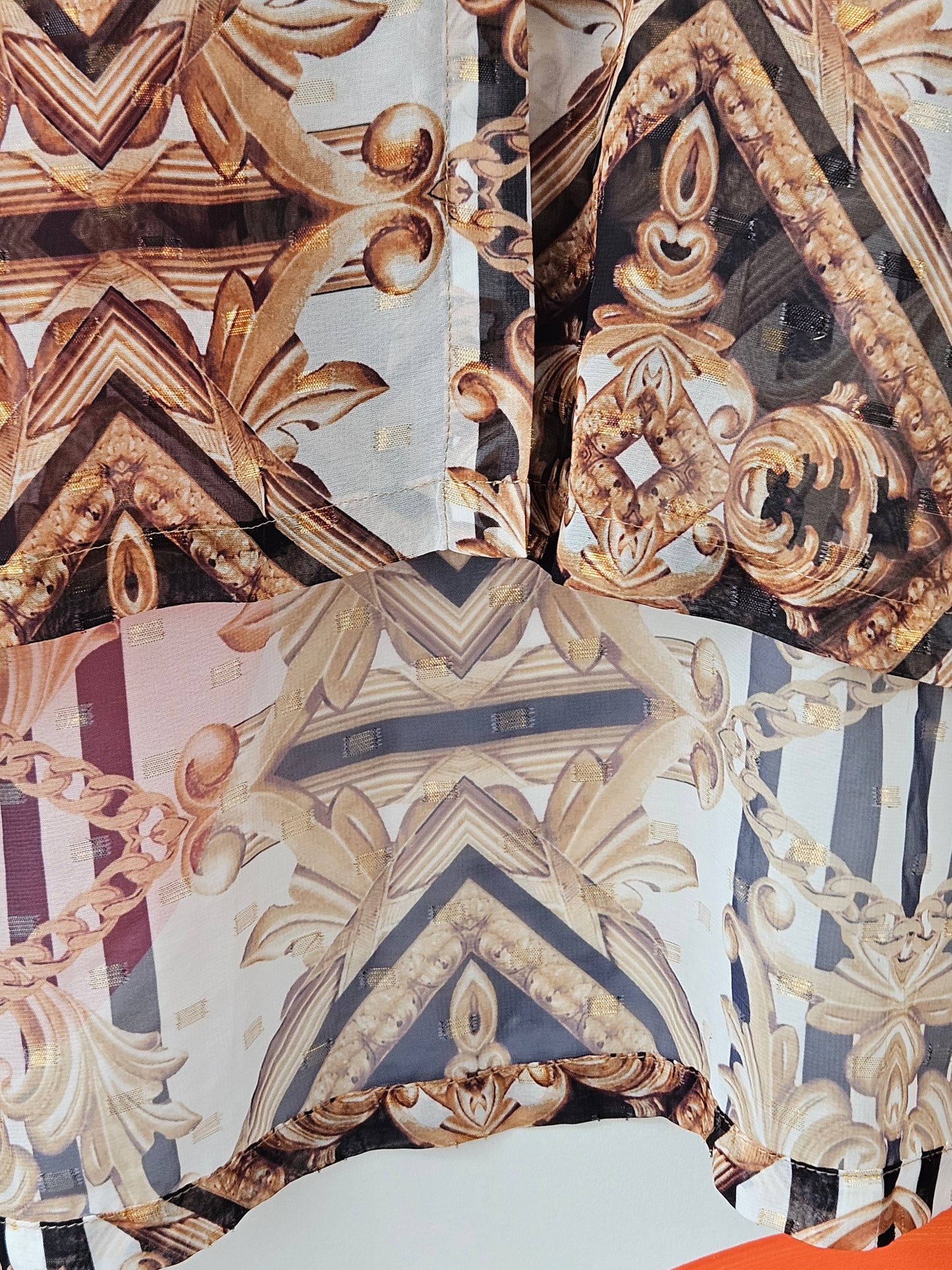 Cooper By Trelise 'Shirt Hot' Gold-Black Sheer Baroque Pattern Blouse