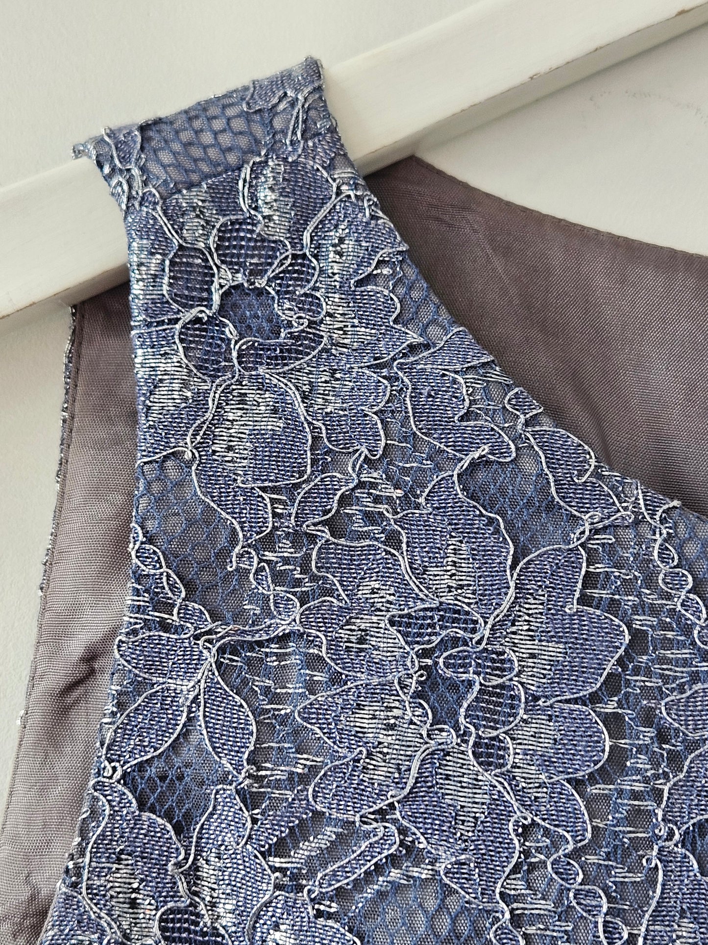 Crimson by Lawrence Kurtz Vintage Grey-Blue Sparkly Lace Tank