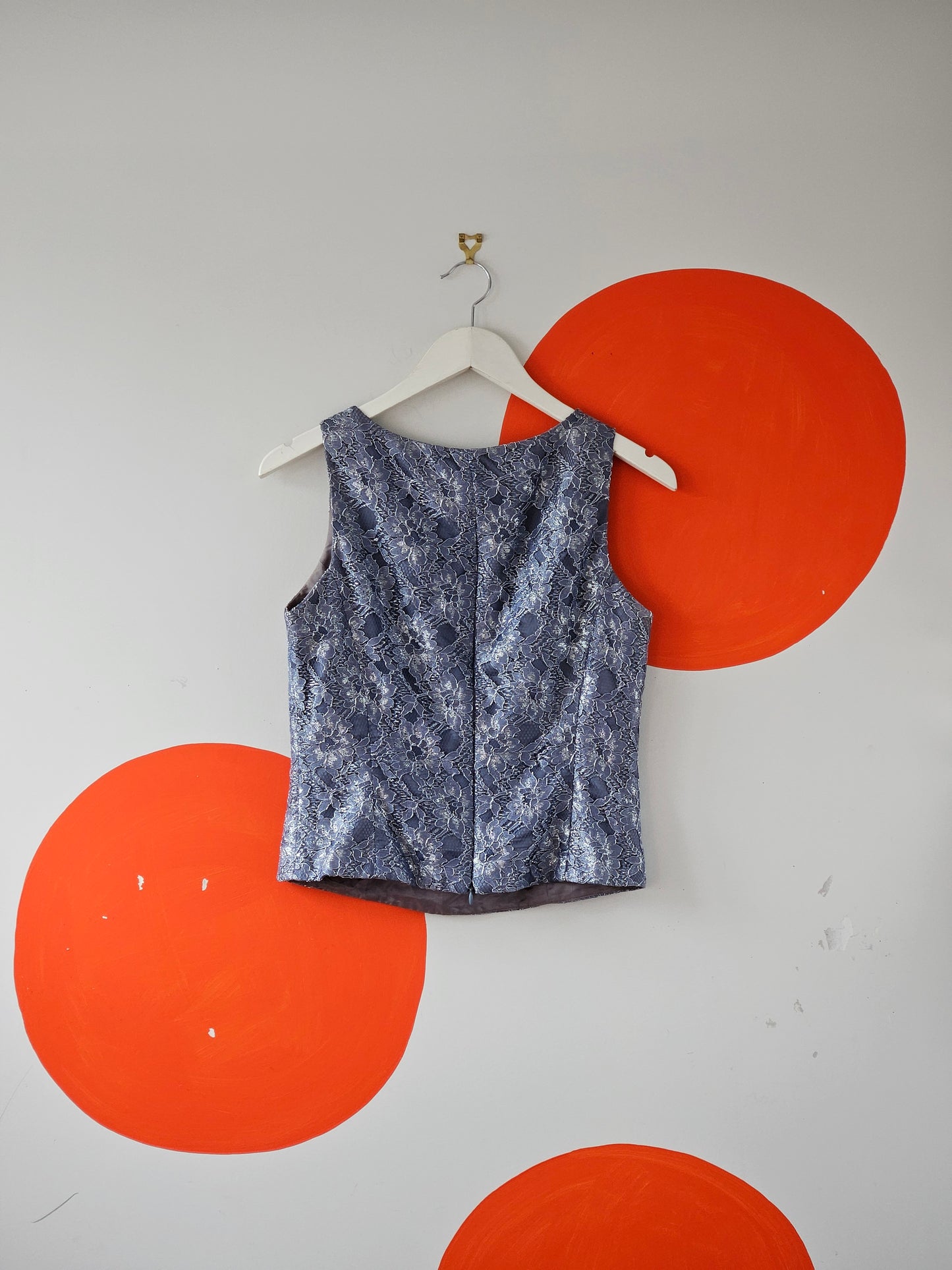Crimson by Lawrence Kurtz Vintage Grey-Blue Sparkly Lace Tank