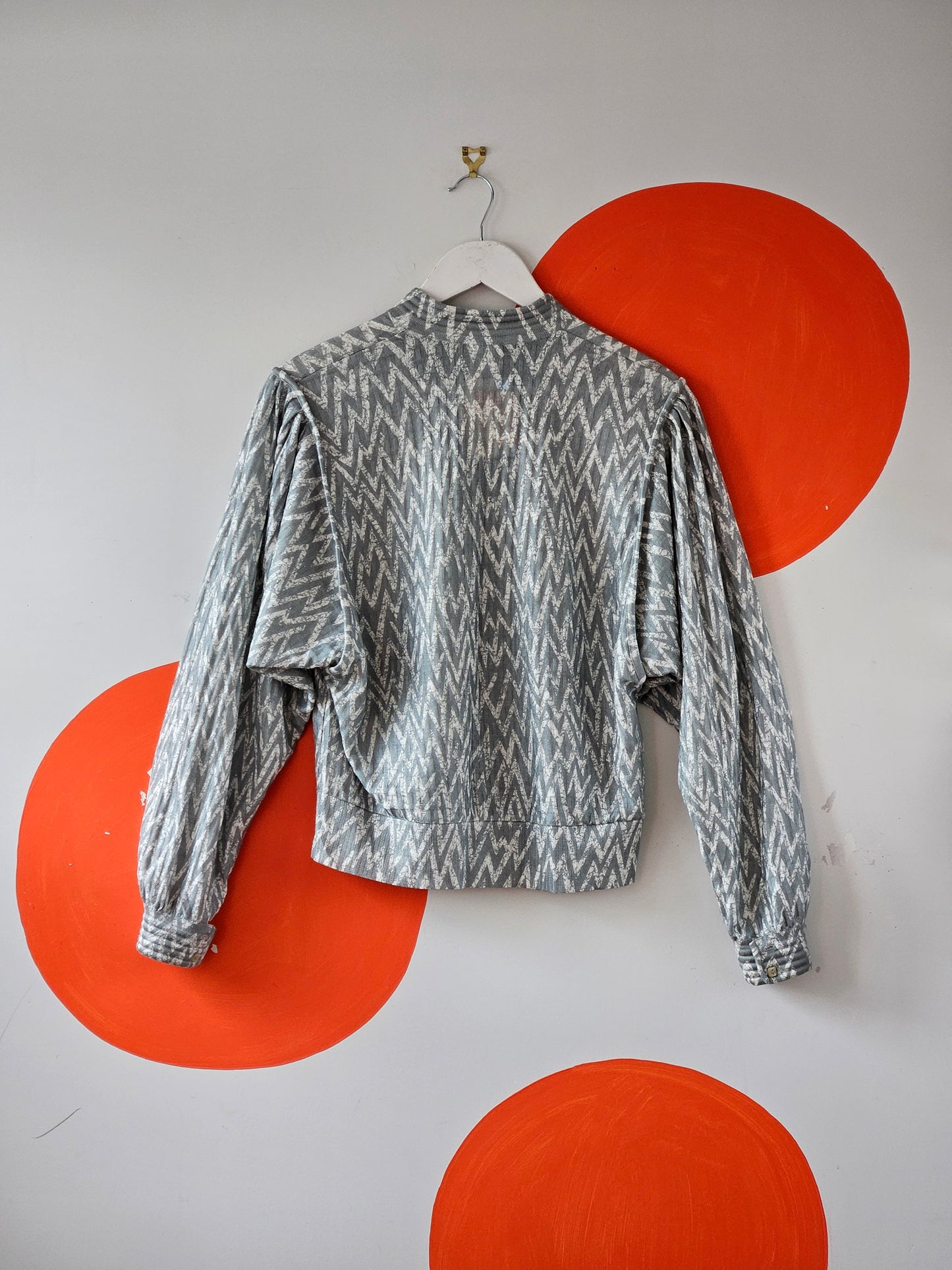 Mallani Vintage Green-White Zigzag Silk Blend Blouse