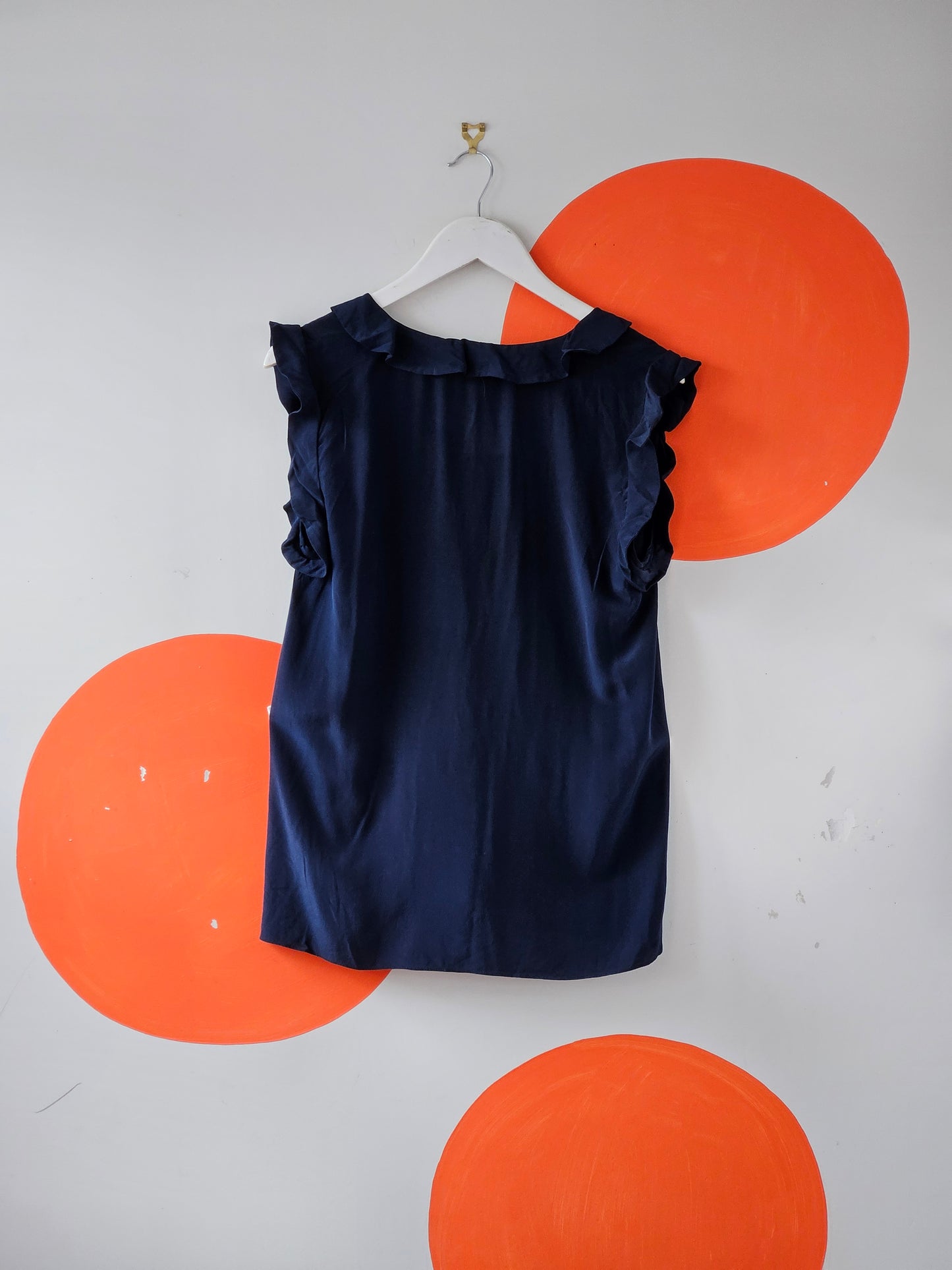 Zimmermann Navy Ruffle Silk Top
