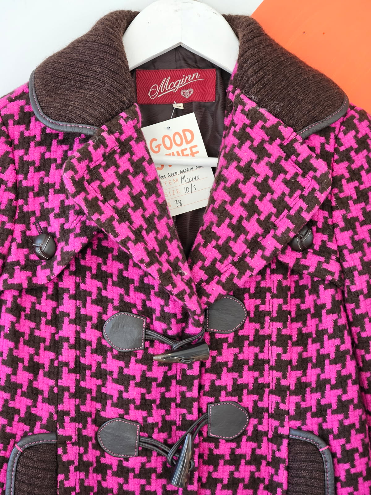 McGinn Fuschia Houndstooth Wool Blend Jacket