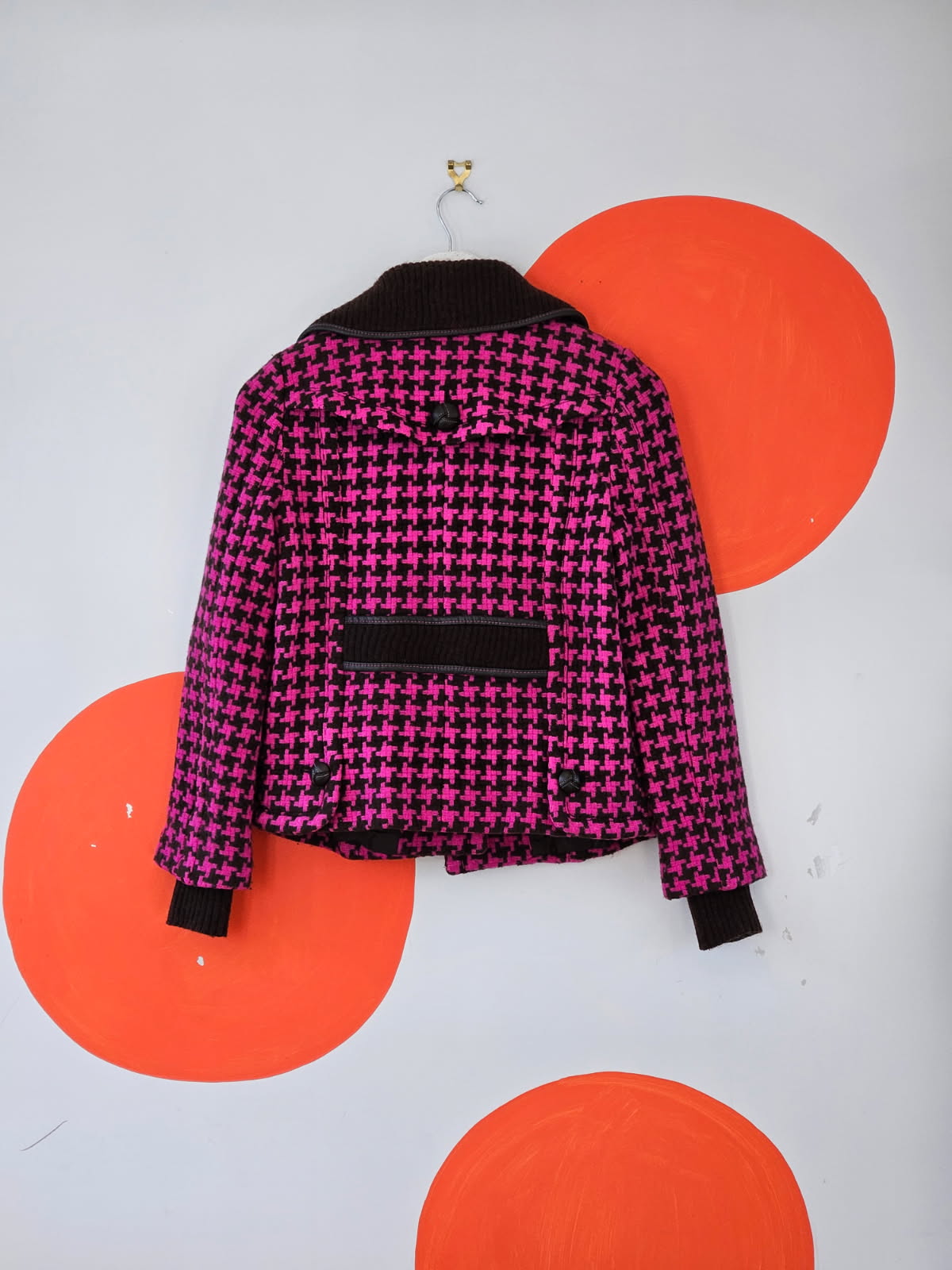 McGinn Fuschia Houndstooth Wool Blend Jacket