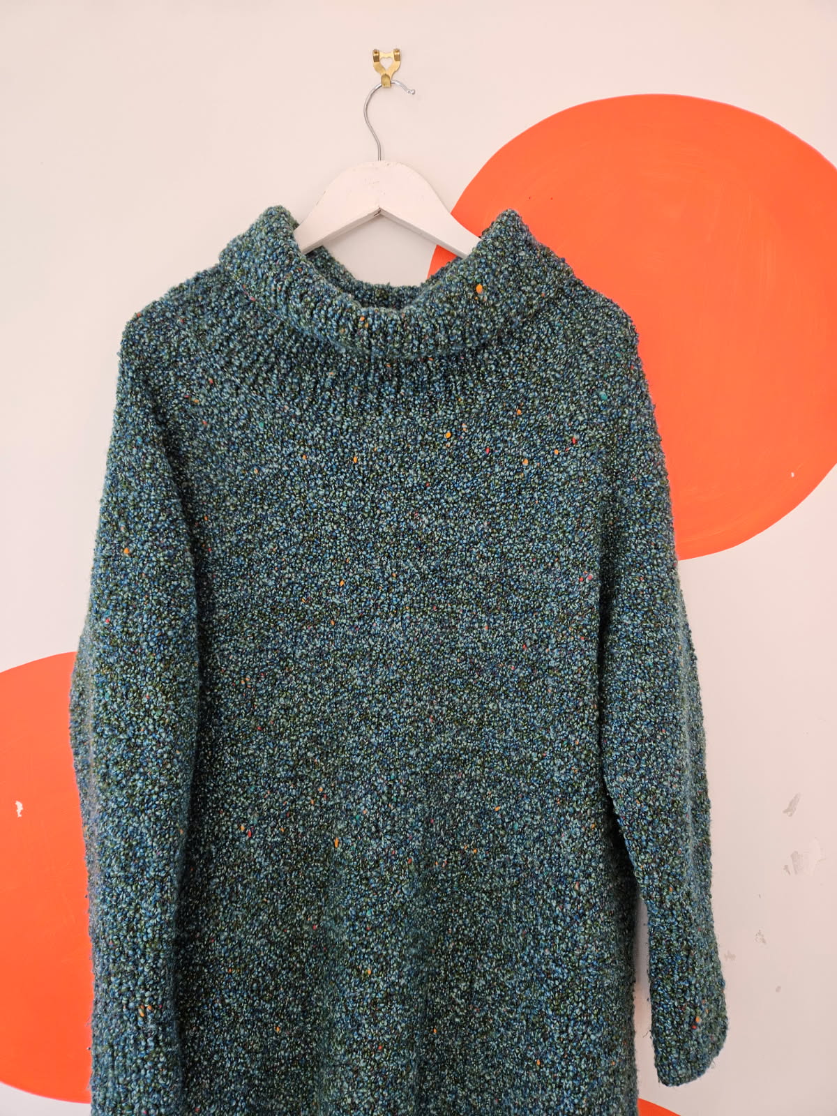 Homemade Green-Blue Knitted Roll Neck Dress