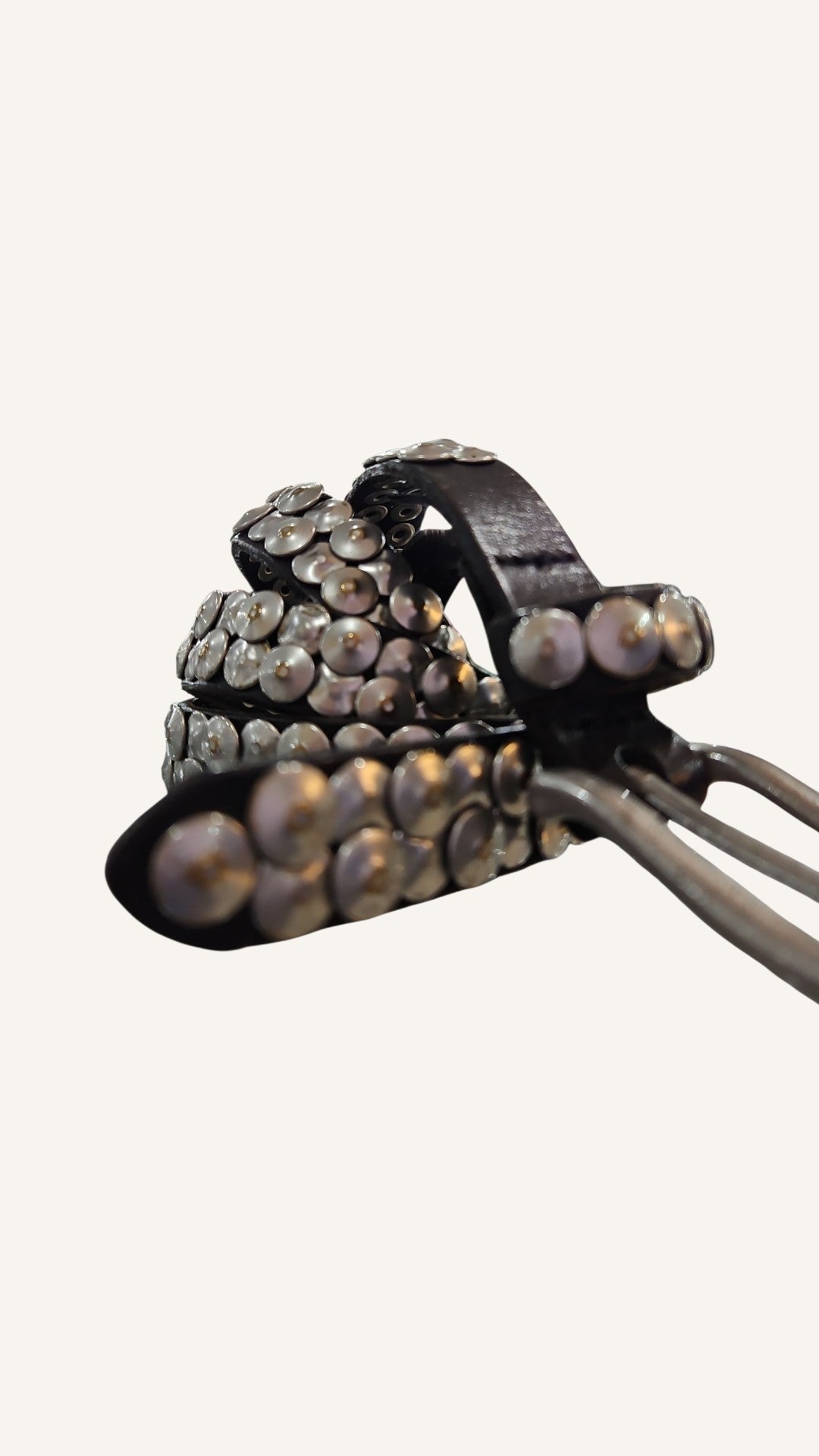 Narrow studded belt made from cowhide leather