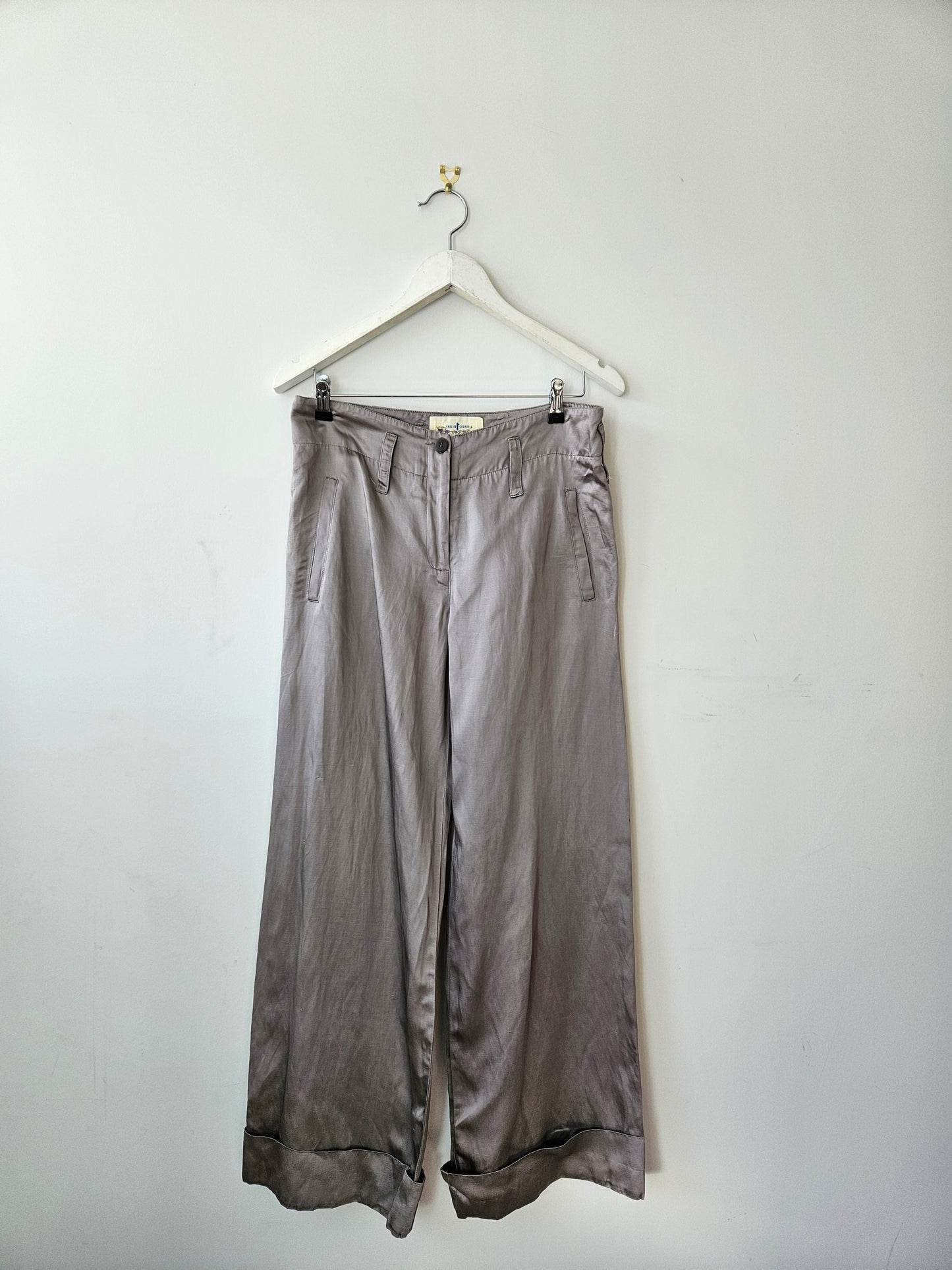 TRELISE COOPER Silver Silk Satin Pants Sz 8