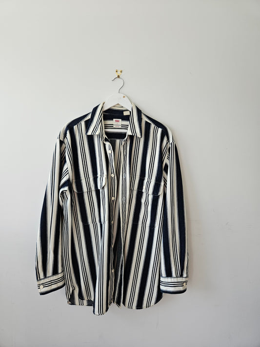 LEVI'S Black-White Stripe Cotton Shirt Sz M