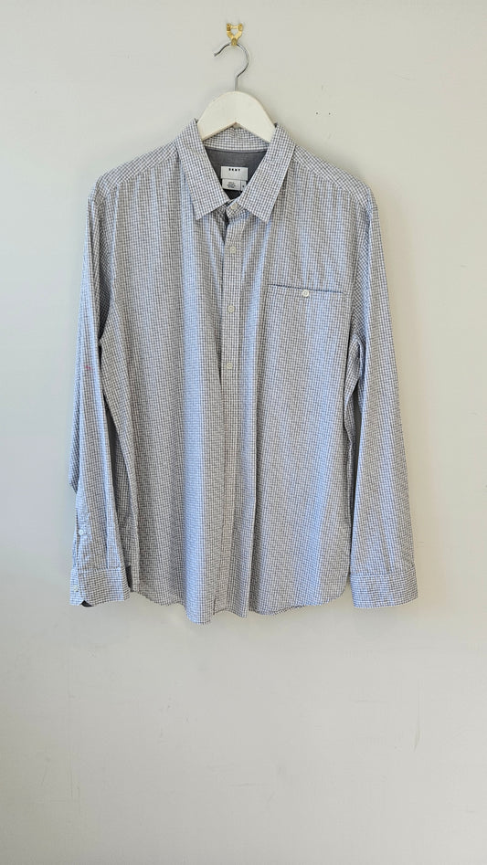 DKNY White-Grey Check Cotton Shirt Sz XL