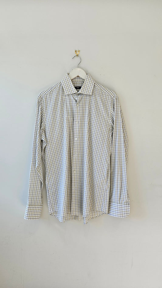 HUGO BOSS White-Grey Check Cotton Shirt Sz L