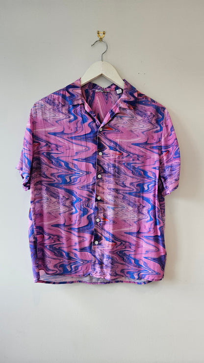 COLLUSION Blue-Pink Psychedelic Print Shirt Sz XS