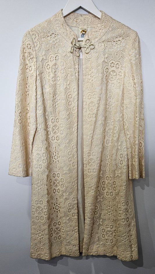 VINTAGE Cream Cotton Lace Dress Jacket Sz 12-14