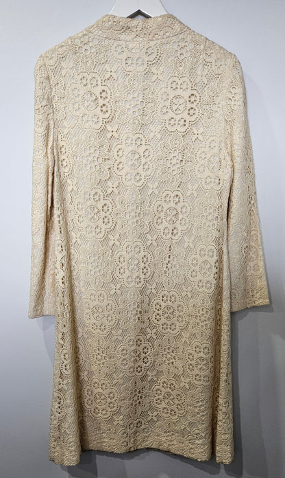 VINTAGE Cream Cotton Lace Dress Jacket Sz 12-14