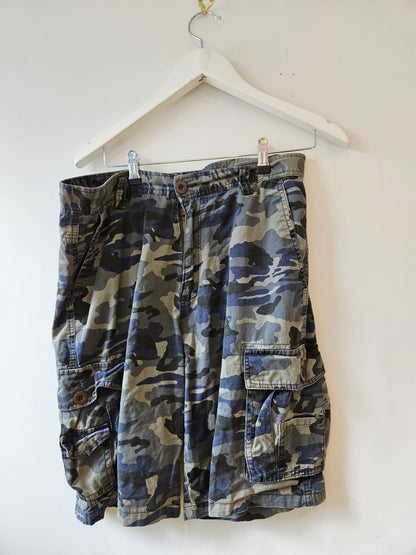 Grey Blue Black Cargo Camo Shorts Mens sz26" waist