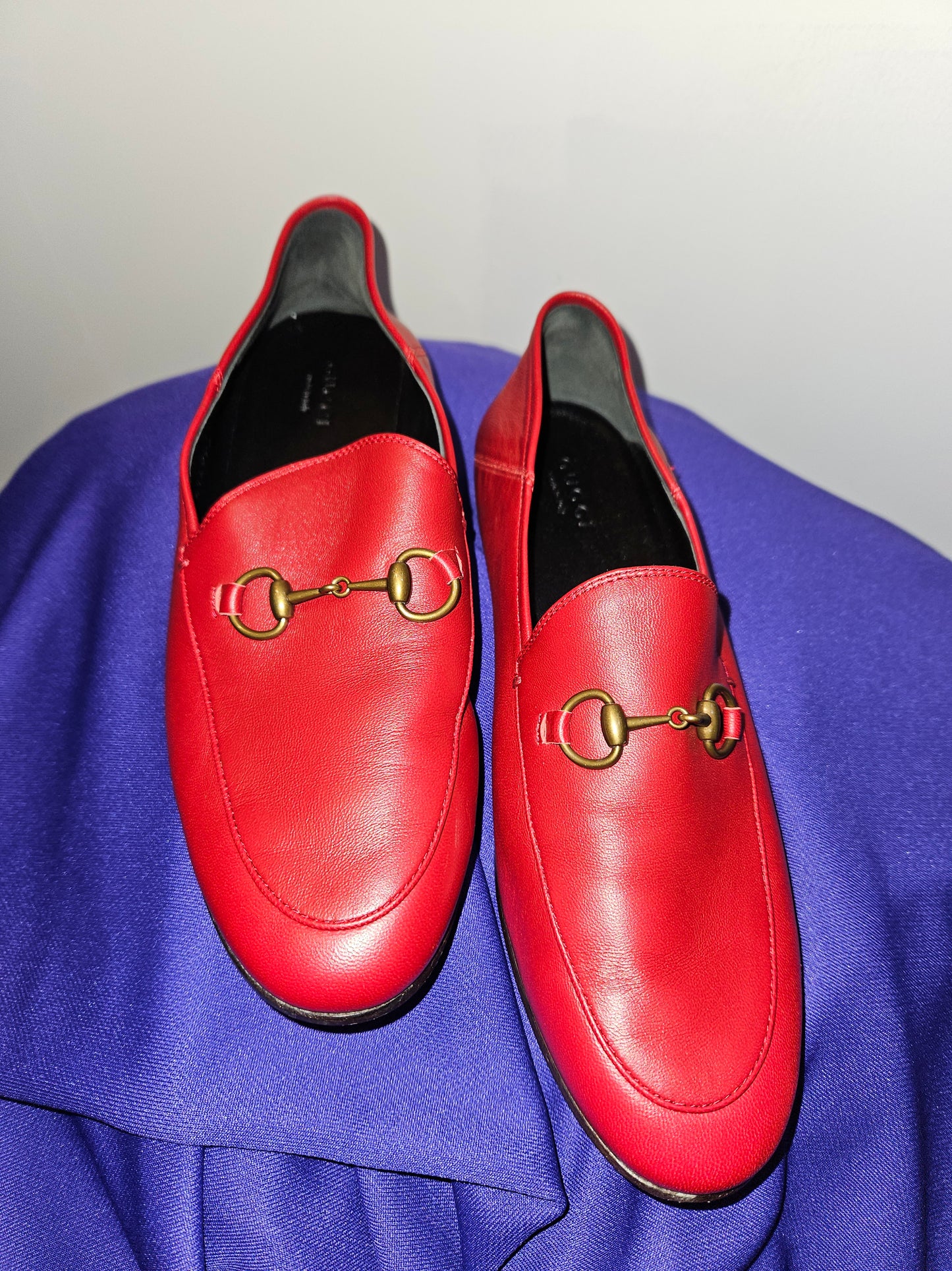 GUCCI Brixton Horsebit loafers Red Leather sz38