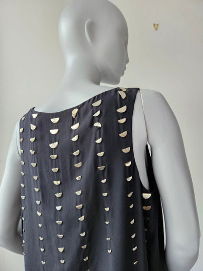 ALEXANDER WANG Black Silver Studs Silk Blouse Sz L