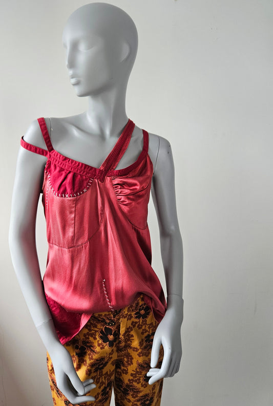 TRELISE COOPER Vintage Red Patchwork Silk Blend Vest Sz 14