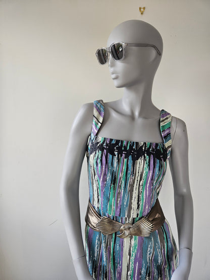 COAST Graphic Print Black Grey Purple Turquoise Summer Dress sz10