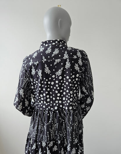 Madly Sweetly By Loobies Stories Black White Floral Print Long Sleeve Shirt Retro Dress sz8