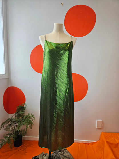 STOLEN GIRLFRIENDS CLUB Metallic Green Midi Dress Sz M