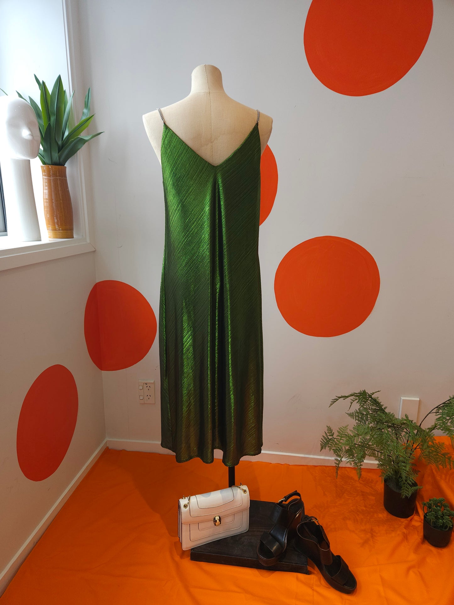 STOLEN GIRLFRIENDS CLUB Metallic Green Midi Dress Sz M