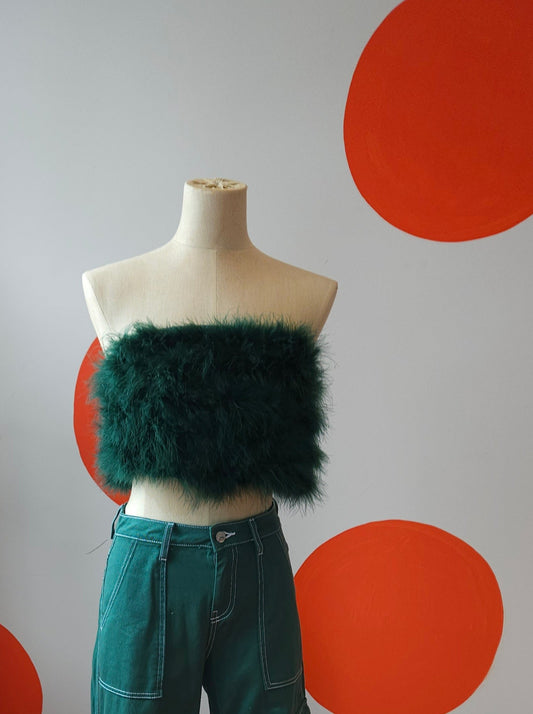 Fluffy Green Boob Tube Top Sz M