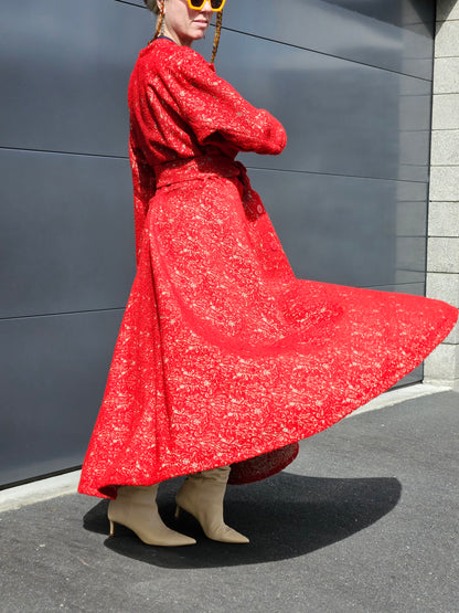 MISS CRABB NZ Made Red Pattern Long Coat Sz 12