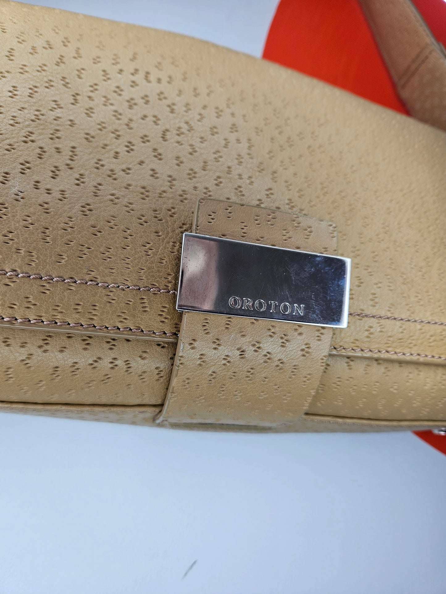 OROTON Nude Leather Clutch Bag Handbag Sz S