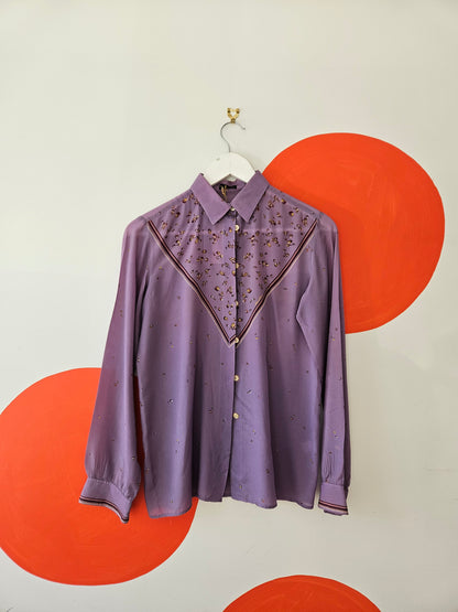 VINTAGE Purple Patterned Long Sleeve Women's Shirt Sz 12