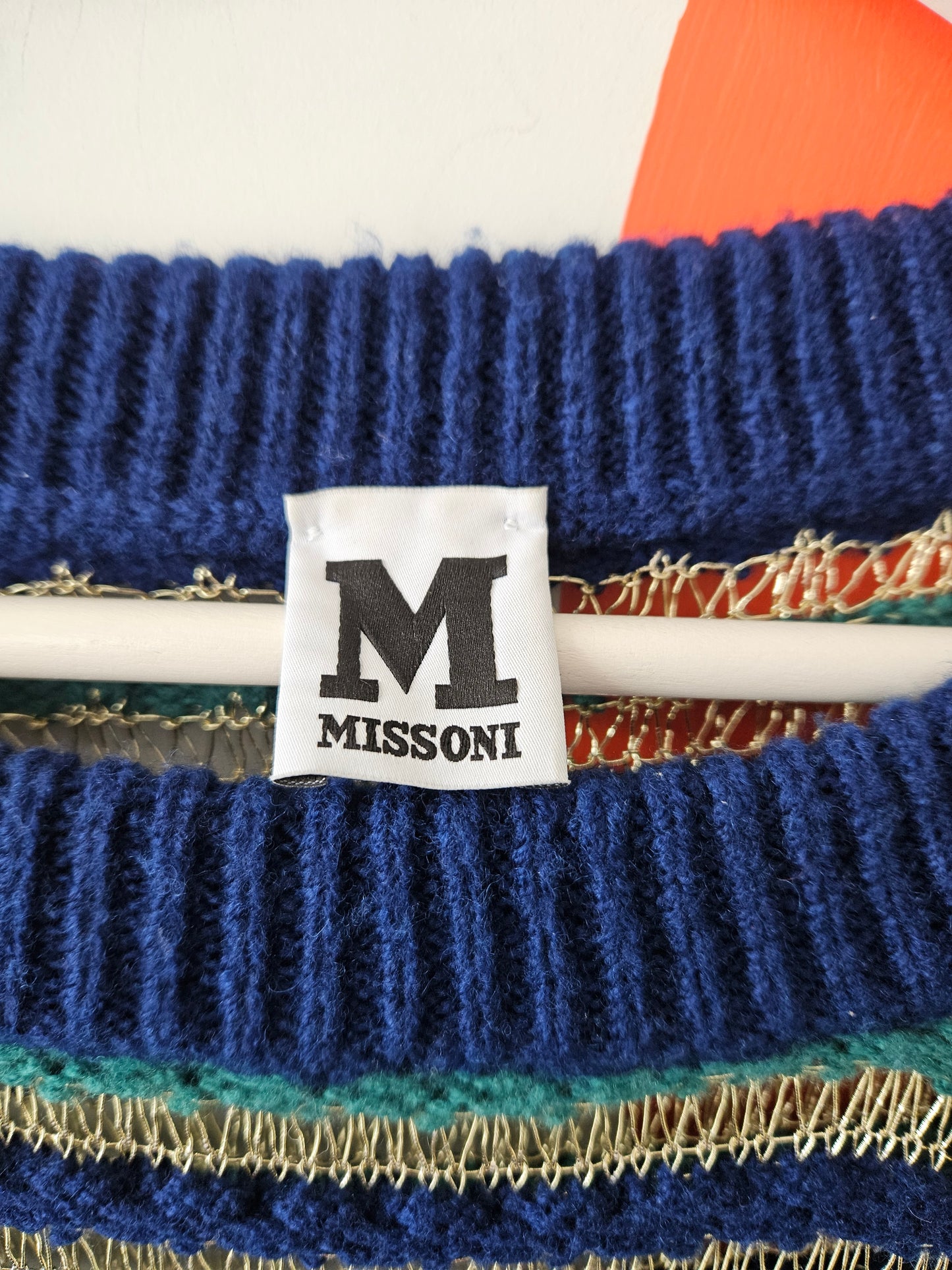 MISSONI Gold Blue Turquoise Knit Jumper szLARGE