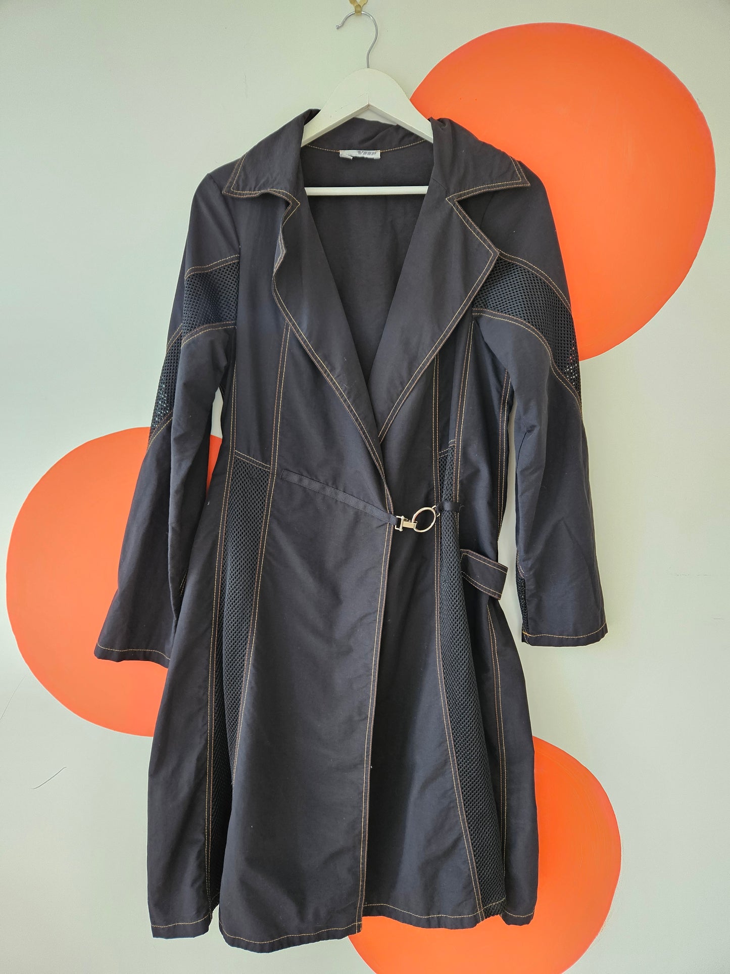 VSSP Y2K Blue-Black Embroidered Trench Coat Sz 12