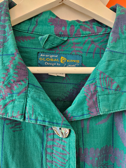 VINTAGE Global Kiwis Turquoise-Purple Leaf Print Jacket Sz 8-12