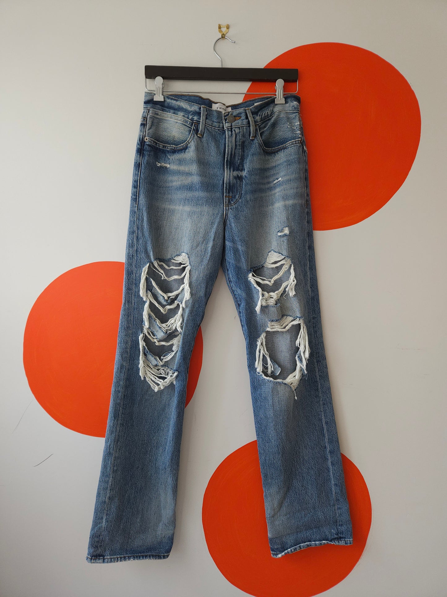 FRAME Le Hollywood Blue Ripped High Waist Denim Jeans W26