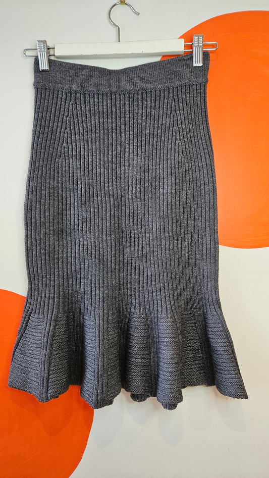 LANVIN Grey Wool Knit Pencil Skirt Sz S