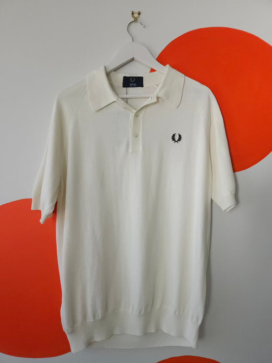 FRED PERRY Reissues White Cream Short Sleeve Cotton Knit Polo Sz L BNWT