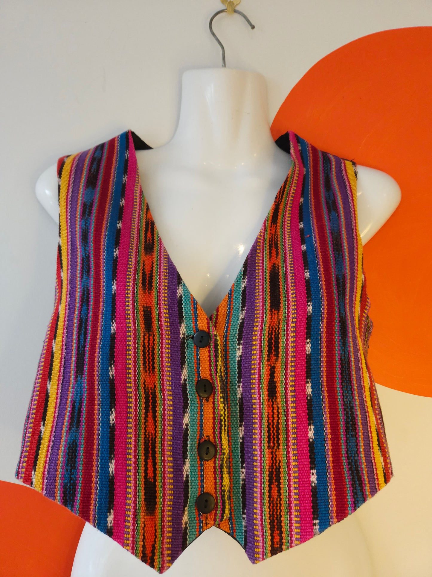 VINTAGE Detour Sports Multicolour Pattern Cotton Blend Waistcoat Sz 10