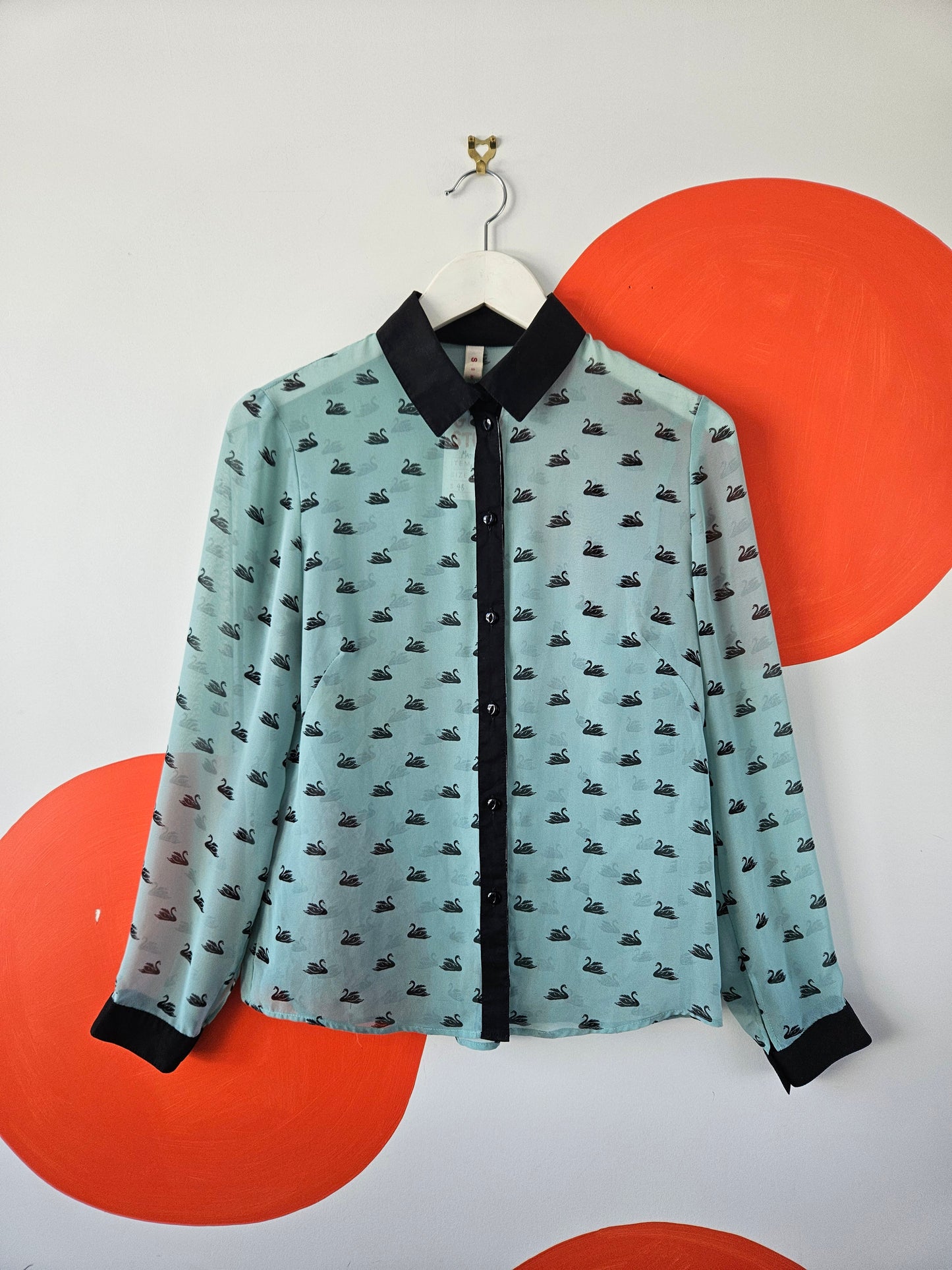 SYLVESTER Sheer Turquoise Swan Print Shirt - SIZE 8
