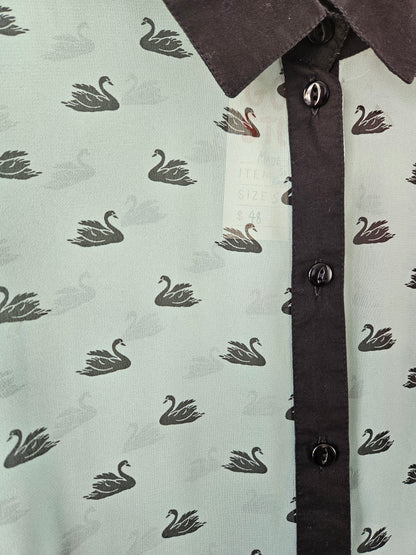SYLVESTER Sheer Turquoise Swan Print Shirt - SIZE 8
