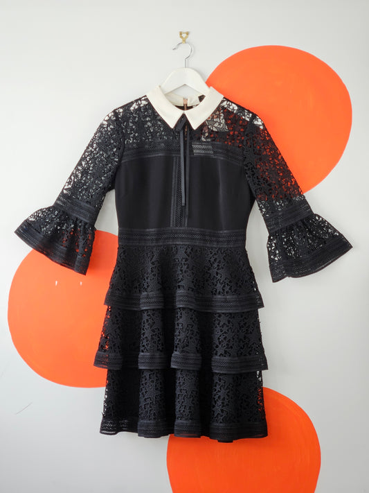 Ted Baker Black Lace Ruffle Dress